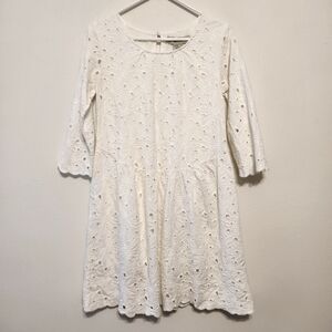 White Floral Eyelet Lace Long Sleeve V-Waist Mini Dress